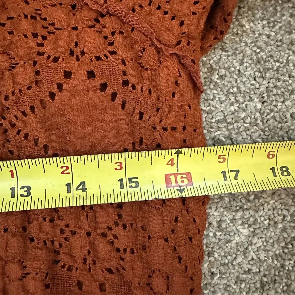 Vintage Free People Rust Orange Crochet Lace Mesh Blouse Top Boho Whimsigoth M